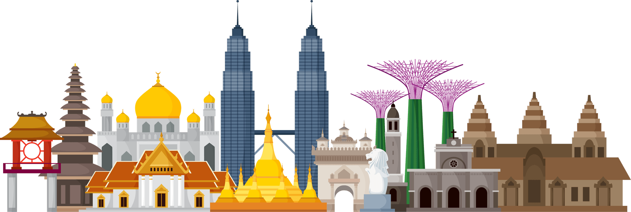 Southeast Asian landmarks skyline