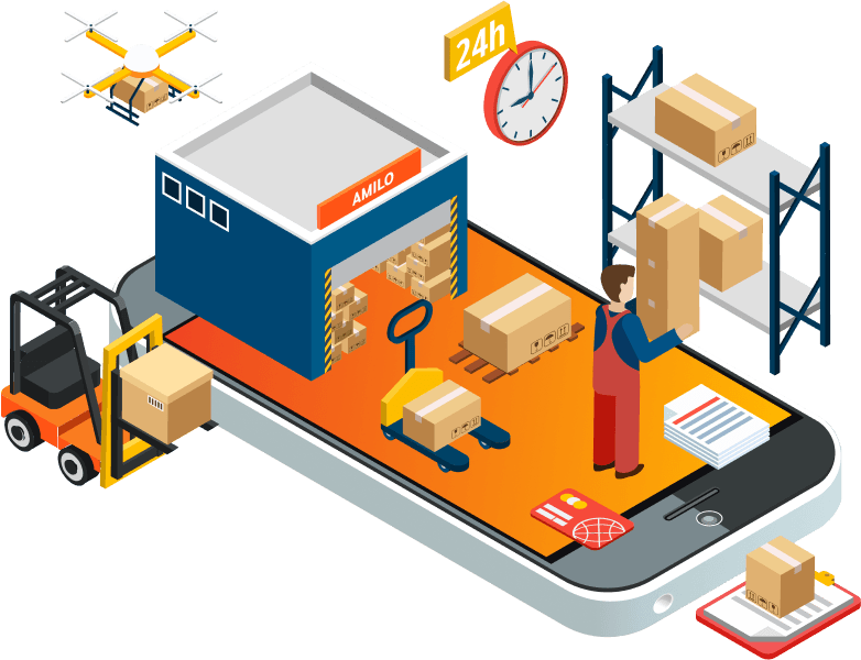 Amilo WMS — smart warehouse management illustration