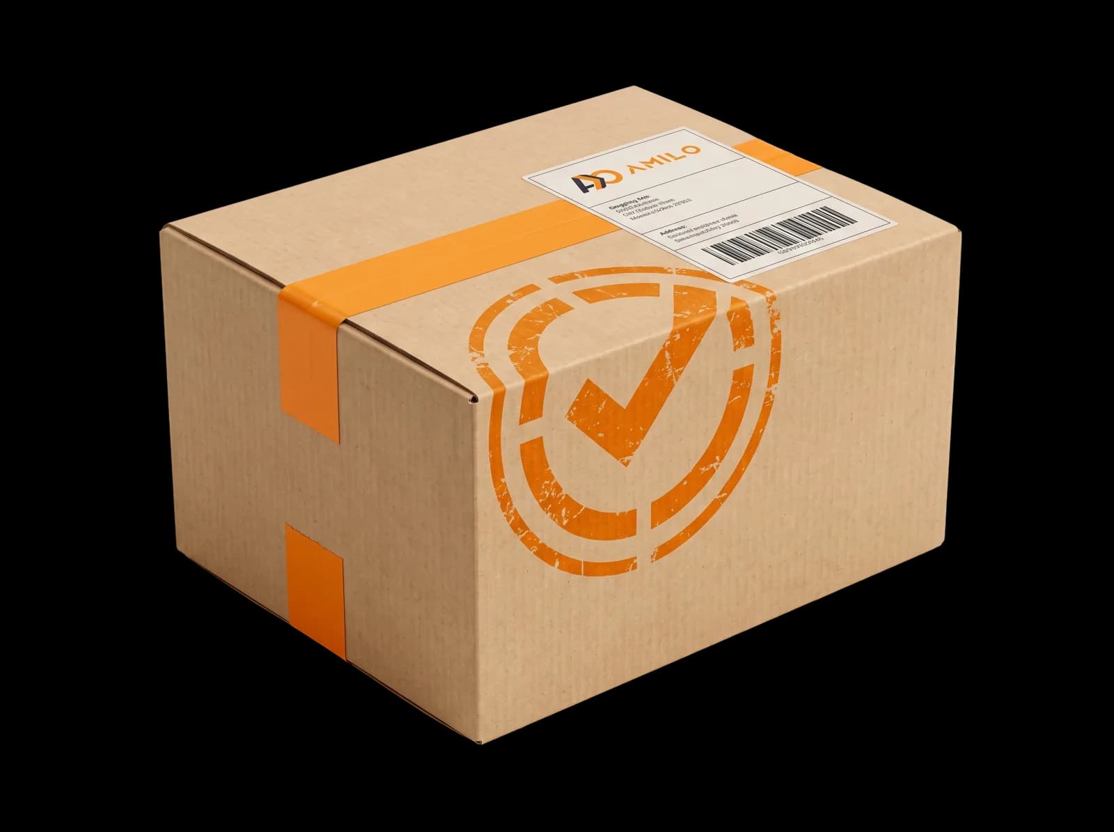 AMILO parcel with orange customs-cleared approval stamp