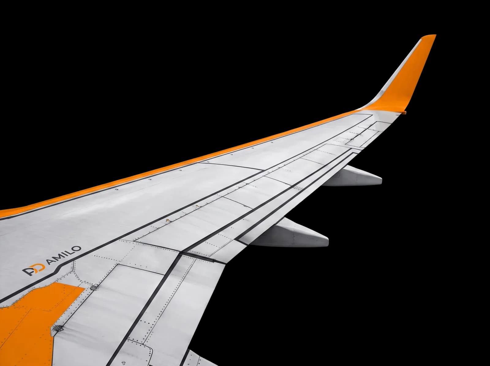 AMILO-branded aircraft wing in flight