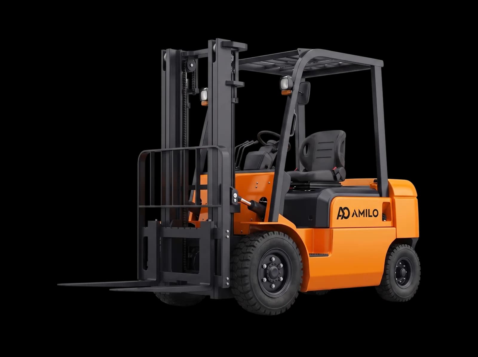 AMILO-branded orange warehouse forklift