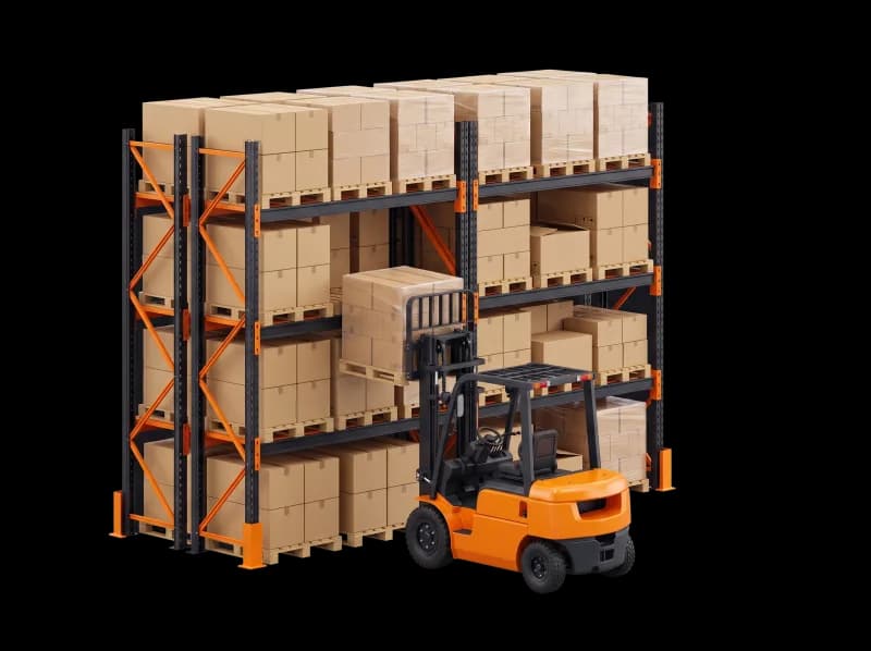 Customs-supervised storage racking with forklift