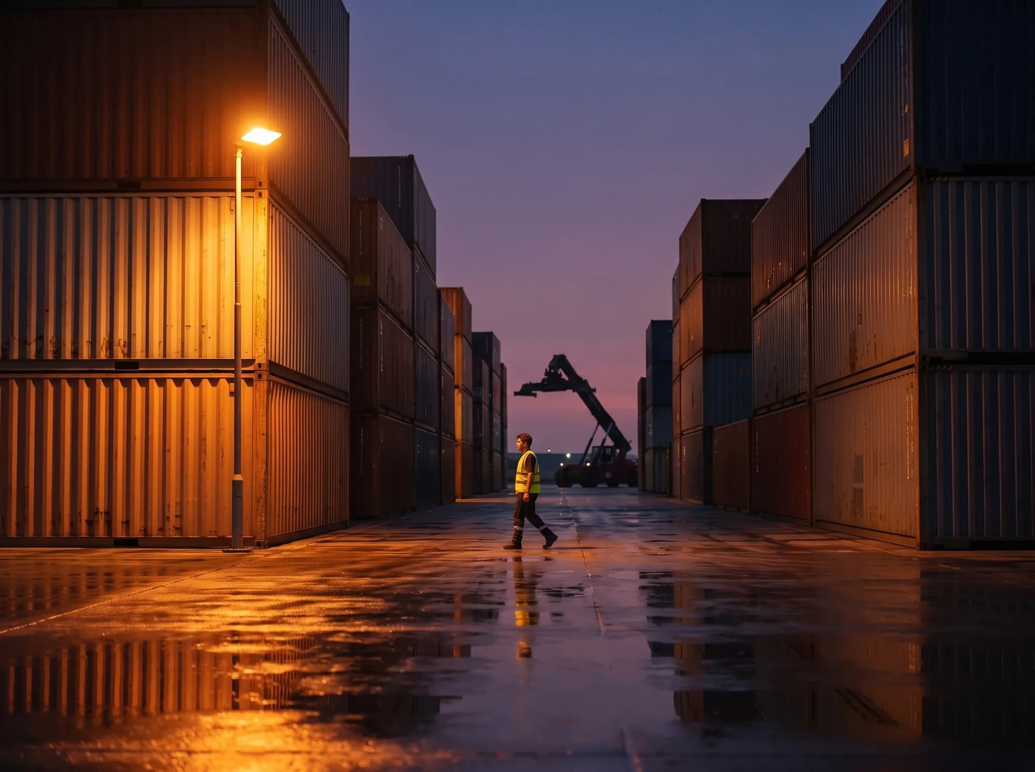 Singapore container port at dusk